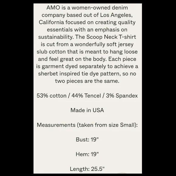 AMO Cotton Tie Dye Tee Long Sleeve Slub Beach Orange Sherbet Small NEW - Picture 5 of 8